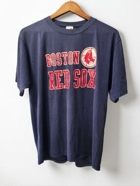 Vintage Jerzees Boston Red Sox T Shirt Mens XL Navy Red Single Stitch USA 50/50